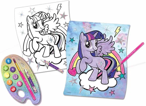 Kit de pósteres de poni de acuarela brillante, 10 carteles, 8 colores brillantes, pincel y lápiz de cera, juego de arte para niños con detalles de