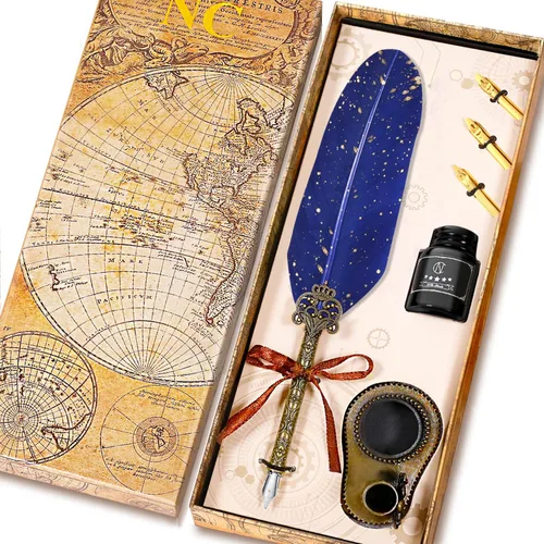 NC Juego de bolígrafos de caligrafía de plumas, regalo ideal para vacaciones, cumpleaños y ocasiones especiales (azul)