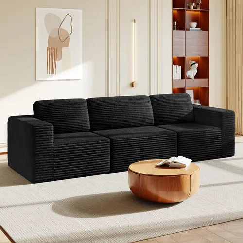 Miniatura 10 de Vesgantti Sofá modular en forma de U de 119 pulgadas, sofá modular de pana con asiento profundo y soporte de resortes, sofá convertible con 2 Beige