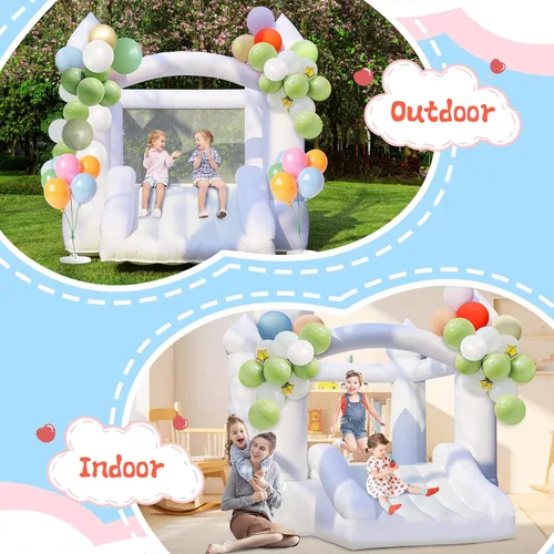 Miniatura 5 de Casa hinchable blanca para niños: casa inflable portátil con soplador para fiestas de cumpleaños en interiores y exteriores, boda, pequeño castillo