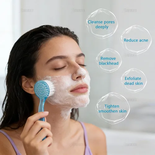 Miniatura 3 de AUEAR, Paquete de 4 cepillos faciales para limpieza y limpieza facial con tapa para mujeres y niñas, lavado y masaje de maquillaje
