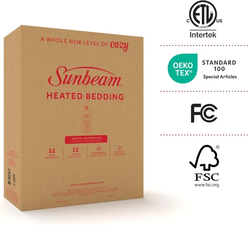 Miniatura 10 de Manta eléctrica térmica Sunbeam Royal Luxe de microfelpa, 12 ajustes de calor, apagado automático seleccionable de 12 horas, calentamiento rápido