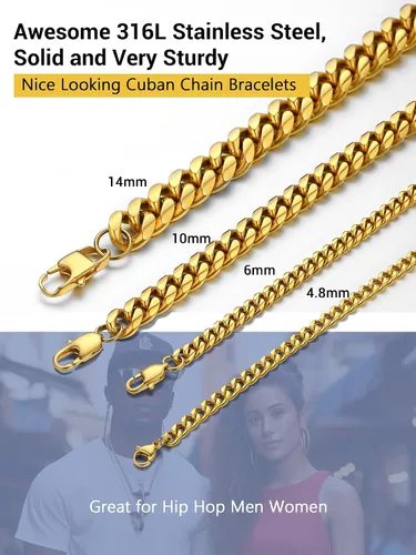 Miniatura 3 de PROSTEEL Pulsera de acero inoxidable para hombres y mujeres, elegantes pulseras de eslabones cubanos, chapado en oro negro de 18 quilates, ancho
