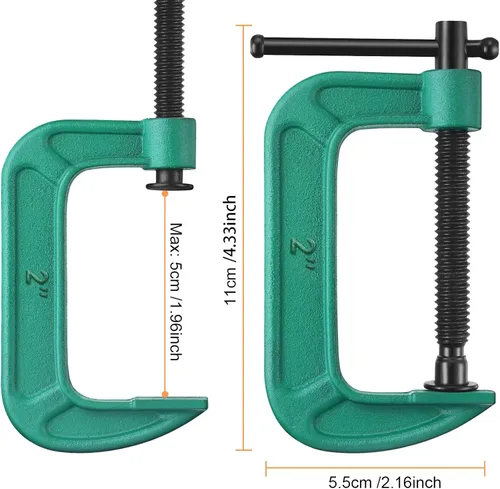Miniatura 2 de Juego de 4 abrazaderas C de 2 pulgadas, abrazaderas en G resistentes para automóviles y madera con apertura de mandíbula deslizante para carpintería