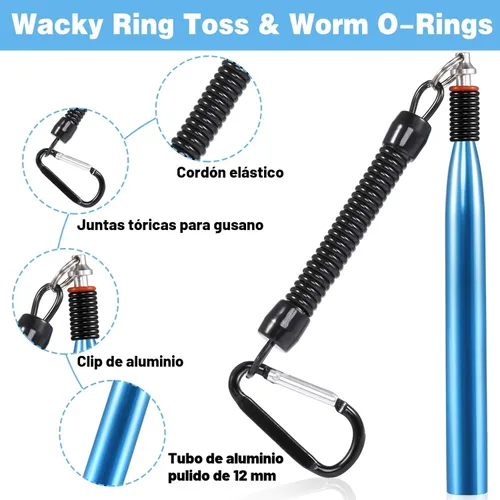 Miniatura 3 de PLUSINNO - Kit de señuelos de pesca Wacky Worm, señuelos de pesca de plástico suave, cebos de lombrices para anzuelo, aparejo loco para pesca de Kit