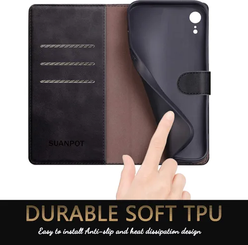 Miniatura 6 de SUANPOT Funda de piel tipo cartera para iPhone XR 6.1 (no XS 5.8 pulgadas, XS Max 6.7 pulgadas) con bloqueo RFID, tarjetero de crédito, funda