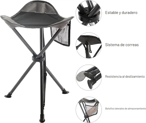 Miniatura 4 de Portal Taburete de trípode plegable alto para acampar al aire libre, caminar, caza, senderismo, pesca, viajes, soporta 225 libras Negro