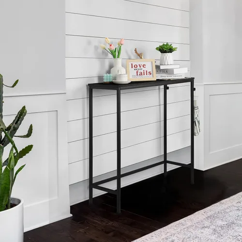 Miniatura 5 de Mesa de consola estrecha y larga para sofá, mesa de entrada, mesa de consola negra para puerta delantera, mesas decorativas delgadas para entrada