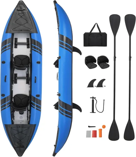 S AFSTAR Kayak inflable, canoa para 2 personas con capacidad de 507 libras, suelo de puntadas, todos los accesorios y bolsa de transporte, kayak