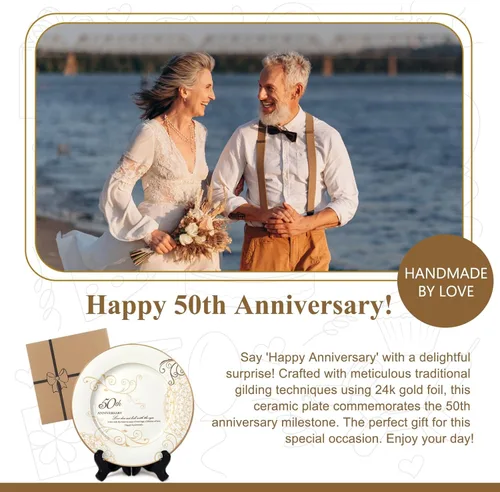 Miniatura 4 de Urllinz Regalos de boda de 50 aniversario para parejas, padres, abuelos, regalo de recuerdo de aniversario de boda, plato de matrimonio de 50 años