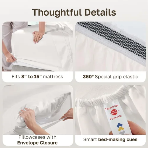 Miniatura 5 de California Design Den Juego de sábanas de cama tamaño completo - Sábanas suaves de 100% algodón orgánico con bolsillos profundos, percal nítido, 02