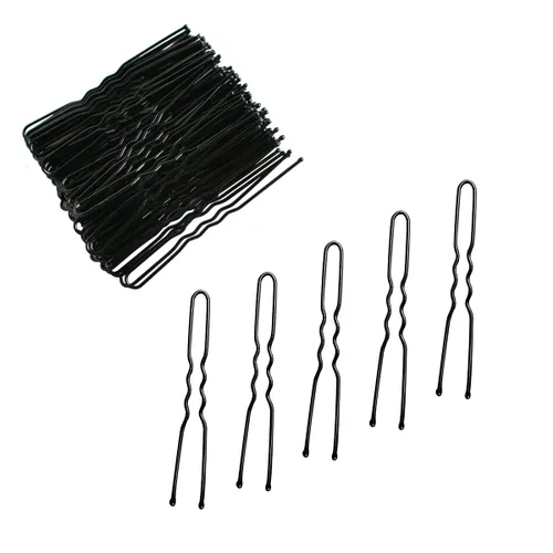 Juego de 100 horquillas para el cabello onduladas invisibles en forma de U, grandes y resistentes para mujeres y moño de ballet con caja (2.4 Negro