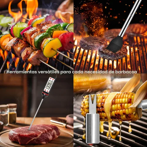 Miniatura 6 de Kaluns Accesorios para Parrilla, Regalos para Papá para Navidad Regalos para Parrilla, Juego de Parrilla de Acero Inoxidable Resistente