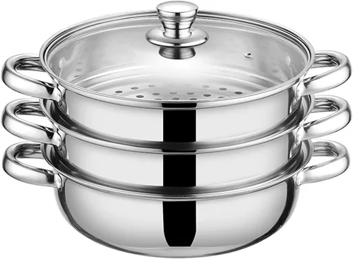 Olla de vapor para cocinar ollas de vapor de 11 pulgadas con tapa, olla de vapor multiusos de acero inoxidable con asa para verduras, guisos, pasta,