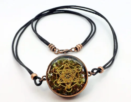 Miniatura 2 de Metatron's Cube Merkaba Orgone Pendant with Olivine Peridot