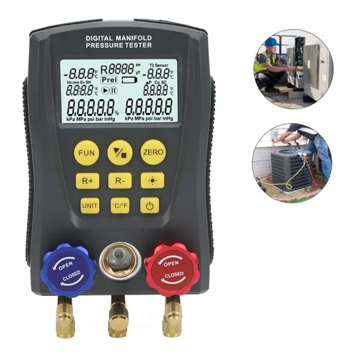 Miniatura 4 de Manómetro digital universal HVAC – Probador de presión y temperatura de vacío de alta precisión con agarre cómodo inteligente para sistemas de aire