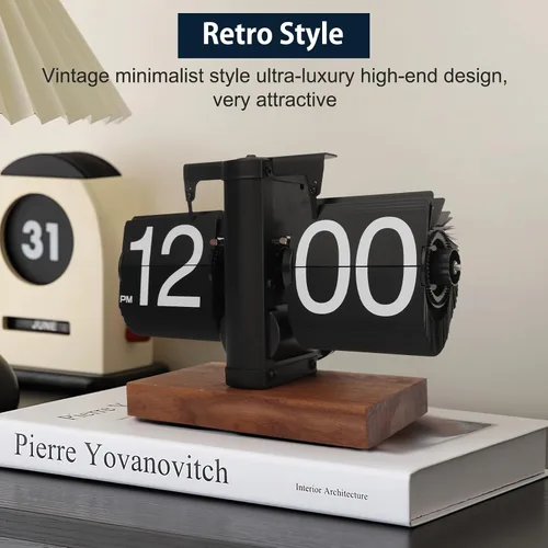 Miniatura 5 de Reloj de escritorio abatible, reloj digital retro de mesa abatible, decoración moderna de mediados de siglo, funciona con pilas, funciona