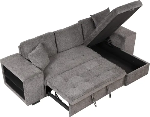 Miniatura 9 de Sofá cama modular de 104 pulgadas con diván convertible de almacenamiento y taburetes para sala de estar, moderno sofá cama extraíble de 3 asientos