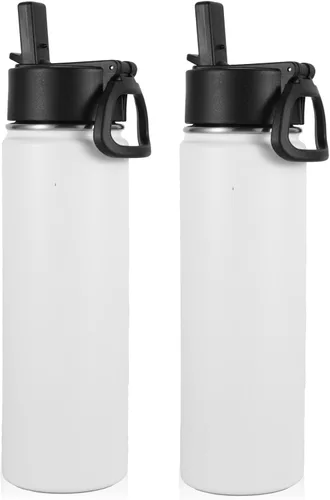 Miniatura 40 de Volhoply Botellas de agua aisladas con popote a granel, paquete de 4, botella deportiva de acero inoxidable de 22 onzas con tapa, vasos de agua