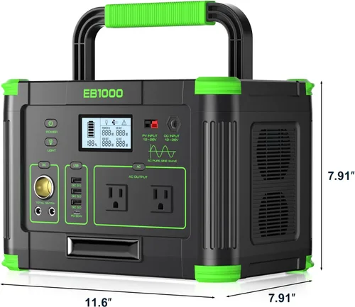 Miniatura 9 de GRECELL - Generador solar portátil de 1000 W, 999 Wh con salida USB-C PD de 60 W, salida de CA de onda sinusoidal pura de 110 V, batería de litio