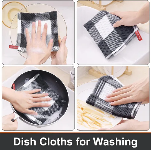 Miniatura 4 de Mordimy Trapos de cocina a cuadros 100% algodón, 12 x 12 pulgadas, súper suaves y absorbentes, de secado rápido, trapos de cocina para cocina