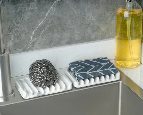 Miniatura 5 de Jabonera de cerámica para fregadero, jabonera autodrenante para barra de ducha, soporte para jabón de baño, soporte para recipiente de jabón