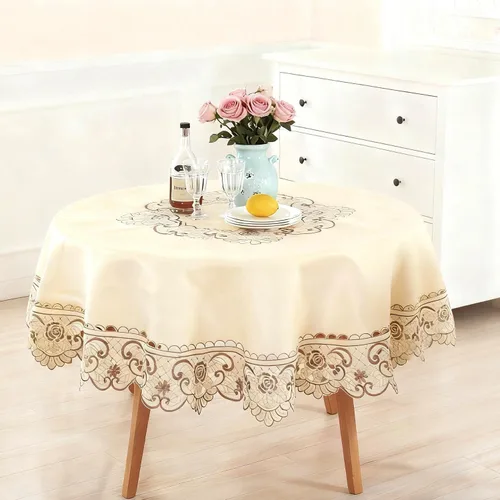 Miniatura 21 de Juego de 4 manteles individuales bordados con flores rosas, 17 x 11 pulgadas, rectangulares, clásicos, de encaje, beige, decoración del hogar