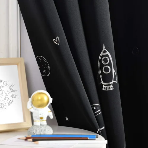 Miniatura 3 de Vangao Cortinas negras para niños, dormitorio de niños, cortinas opacas con temática espacial para habitación de niños, guardería, habitación