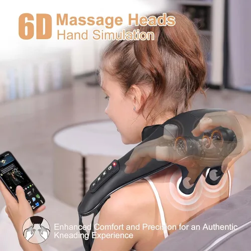 Miniatura 4 de MASGRE Masajeador Shiatsu de espalda y cuello, masajeador de hombros inalámbrico con calor, almohada eléctrica de masaje de tejido profundo 3D
