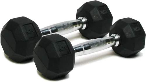 Juego de 2 mancuernas hexagonales de goma, mango cromado, mancuernas para ejercicio y fitness, equipo de gimnasio en casa, entrenamiento, B) 5