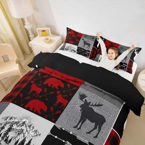 Miniatura 30 de Erosebridal Funda de edredón rústica de ciervo, tamaño individual, funda de edredón de retazos de oso para niños, adolescentes y adultos, juego
