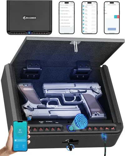 Miniatura 14 de BILLCONCH - Caja fuerte inteligente para armas con cable de seguridad - Caja fuerte biométrica para pistolas de mano con 4 formas de acceso rápido