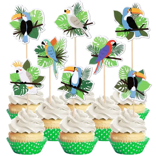 Miniatura 18 de 1 pieza de decoración de pastel de feliz cumpleaños Moana con purpurina de hoja de palma, flor de moana, selección de pastel tropical hawaiano Luau
