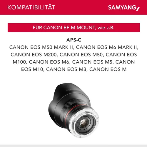 Miniatura 8 de Samyang 1220502101 Lente de enfoque manual F2.0 de 0.472 in para Canon M - Negro