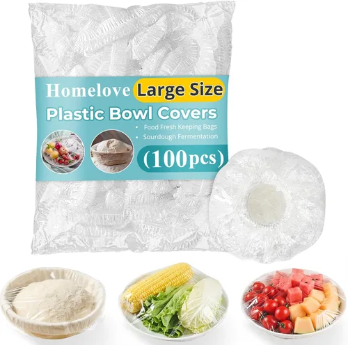 Homelove 100 fundas para tazones a prueba de pan, envoltura de plástico grande para alimentos, masa madre, pan, horneado, elástico, reutilizable,