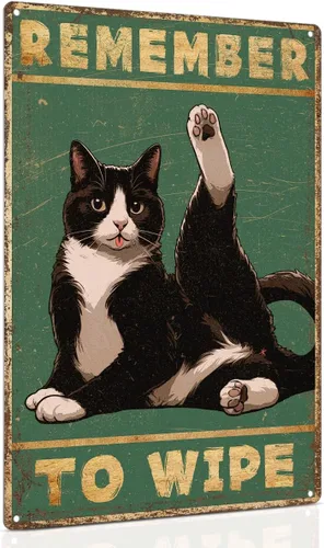 Miniatura 17 de ALKB Letrero de baño con diseño de gato esmoquin, divertido letrero de metal de 8 x 12 pulgadas – Are You Pooping – Decoración de pared de gloria