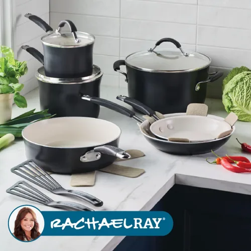 Miniatura 8 de Rachael Ray Cucina - Juego de utensilios de cocina de cerámica, 13 piezas, ollas y sartenes de cerámica con sartenes antiadherentes, sartén
