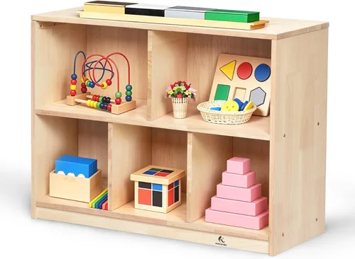 Miniatura 13 de Estante de almacenamiento Montessori curvado de 3 niveles - Organizador infantil para juguetes, libros y suministros de arte, muebles de gabinete