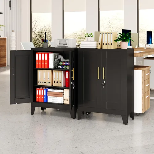 Miniatura 9 de Gabinete de Almacenamiento de Metal Negro, Gabinete de Almacenamiento Alto de 36" con Cerradura y 2 Estantes Ajustables, Organizador de Casillero