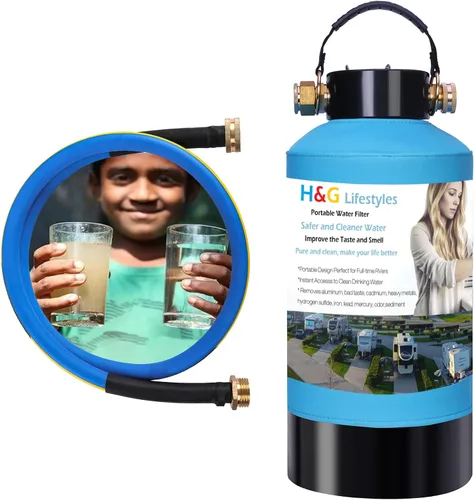 H&G Lifestyles Filtro de agua para autocaravana, filtro de hierro para manguera de jardín, filtro de manguera para llenado de hierro de agua de pozo