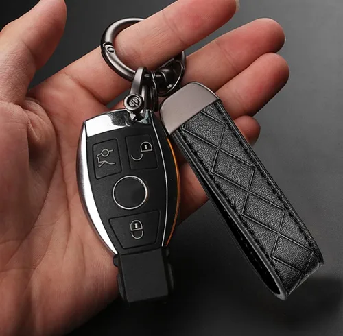 Miniatura 2 de Llavero de cuero, llavero universal decorativo para automóvil, anillo en D antipérdida, llavero giratorio de 360 grados para hombres y mujeres Negro