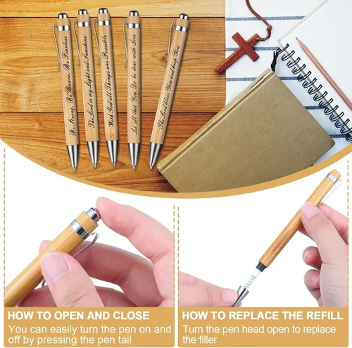 Miniatura 4 de 10 bolígrafos con citas bíblicas, bolígrafo retráctil de madera inspirador para bolígrafo motivacional de bambú, tinta negra, regalo religioso