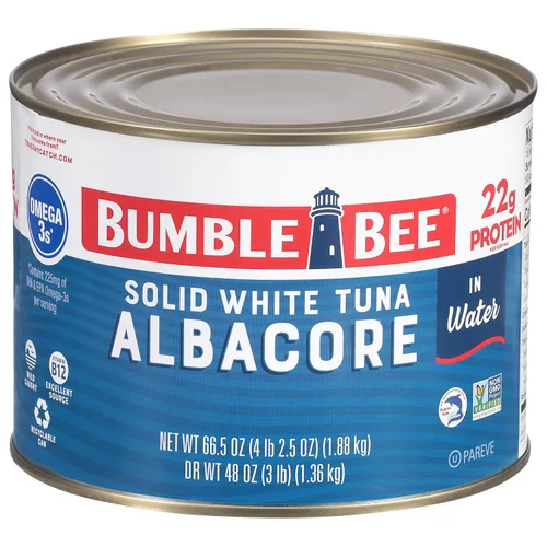 Miniatura 23 de Bumble Bee - Atún blanco sólido en aceite, lata de 12 onzas, atún capturado en estado salvaje, 0.74 oz de proteína por porción, alto en omega-3, sin