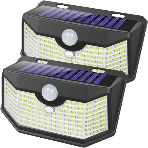 Miniatura 21 de HMCITY 120 luces LED solares para exteriores con sensor de movimiento y 3 modos de iluminación, IP65 impermeables, luces solares de pared anchas