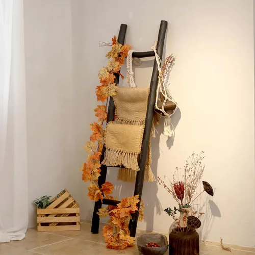 Miniatura 4 de FUIN Escalera de madera de 57 pulgadas, totalmente montada, para sala de estar, soporte decorativo de pared inclinado de granja, soporte de Marrón