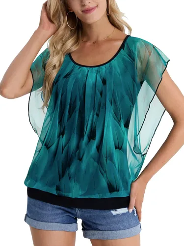 Miniatura 4 de BAISHENGGT Blusas de verano para mujer, de manga corta, plisadas, de malla frontal, blusas elegantes y casuales