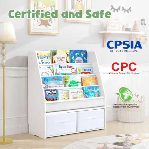 Miniatura 4 de MallBest Estantería infantil de madera maciza con contenedores de almacenamiento, estante frontal inspirado en Montessori para niños de 1 a 5 años