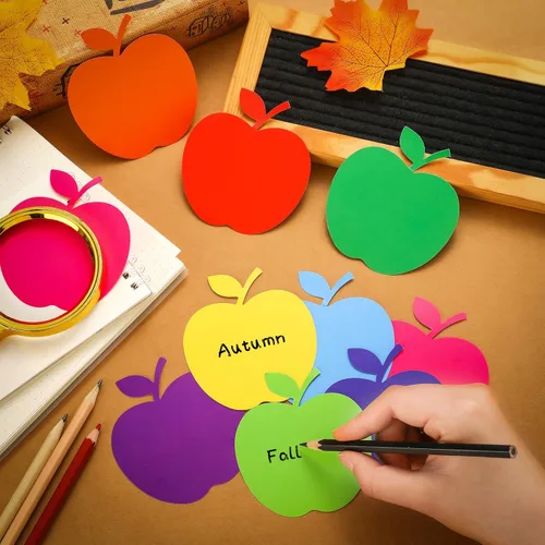 Miniatura 3 de Geyee 108 recortes de manzanas de papel para tablones de anuncios, recortes surtidos de manzanas, troqueles para profesores, proyectos de bricolaje