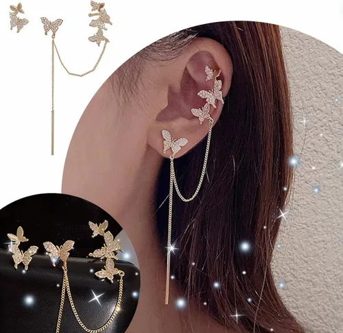 Miniatura 4 de Aretes de mariposa con borlas asimétricas temperamento femenino personalidad clip de orejera aretes de hada joyería de disfraz para adolescentes