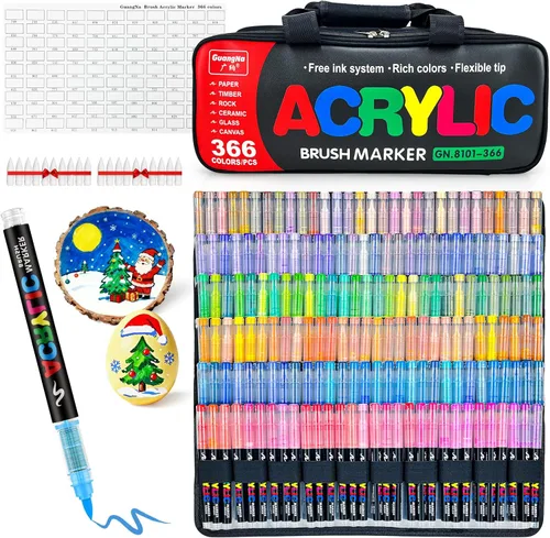 Miniatura 11 de Guangna 168 rotuladores de pintura acrílica, bolígrafos de pintura acrílica con punta de pincel, tinta impermeable de secado rápido, para pintar